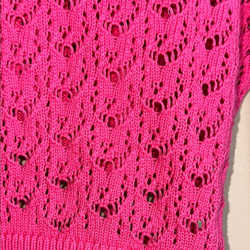 Lulus Always All Mine Pink Lace-Up Cropped Pointelle Sweater Size Small - Picture 3 of 7